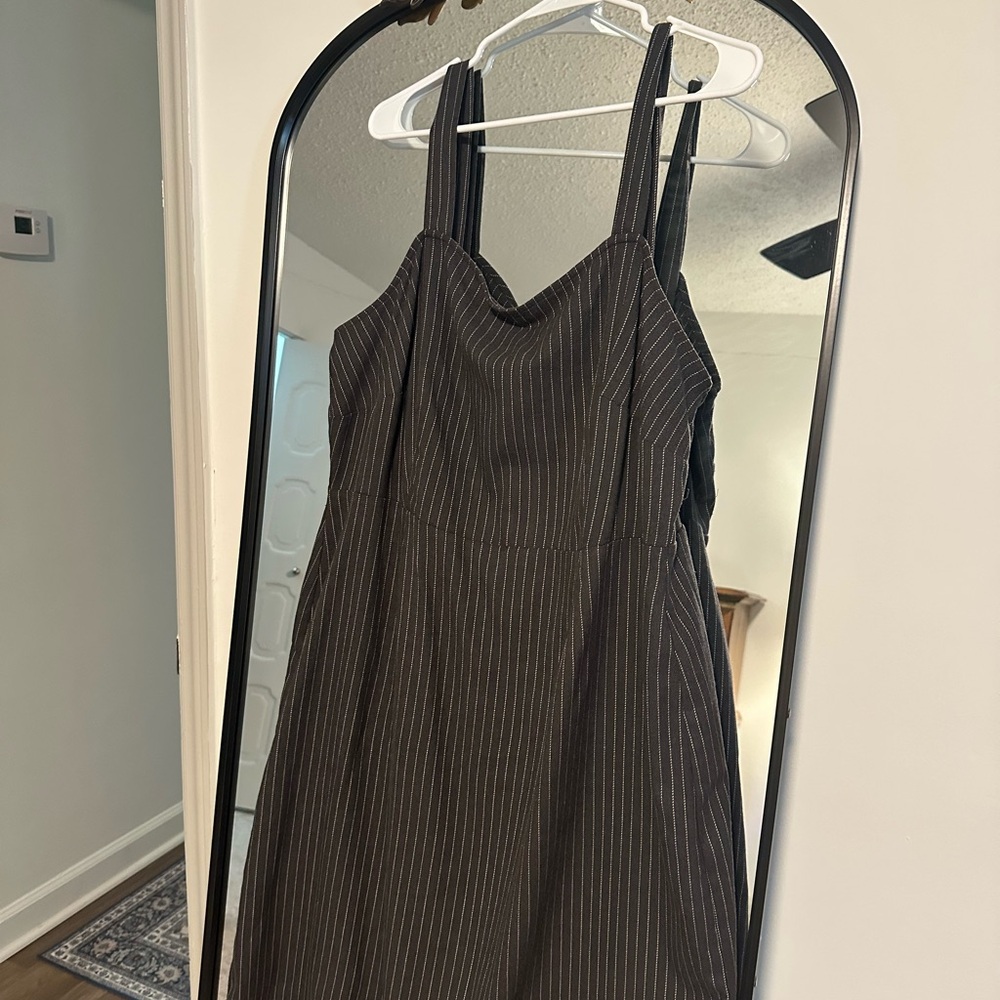 Ava & Viv Black Pinstripe Strapless Dress